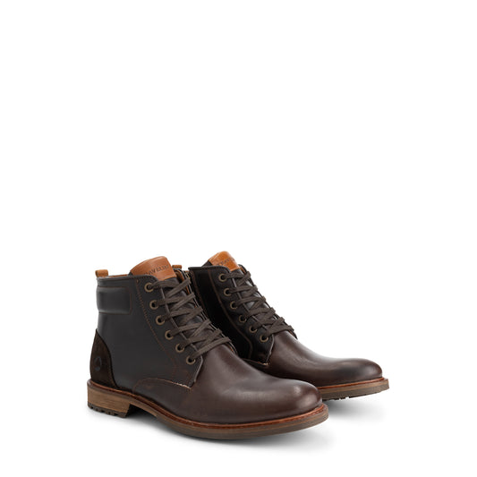 Walton Men - Lace-up shoes - Zipper - Leather - Dark brown FRD