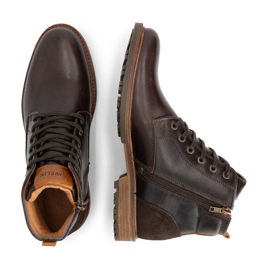 Walton Men - Lace-up shoes - Zipper - Leather - Dark brown UPD